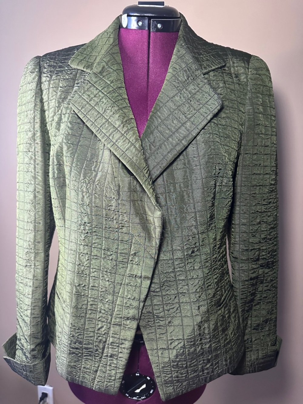Armani Collezioni Green Checked Blazer, Lined, Single Button, Corporate Girl